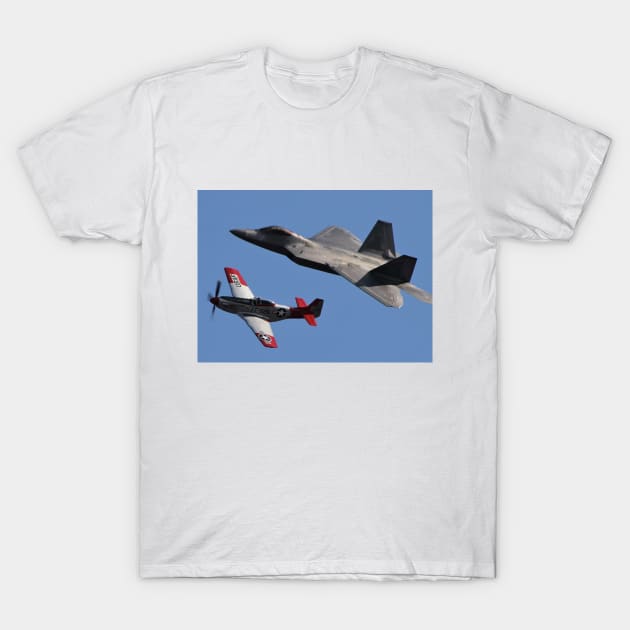 F-22 & P-51D Mustang Heritage Flight T-Shirt by acefox1